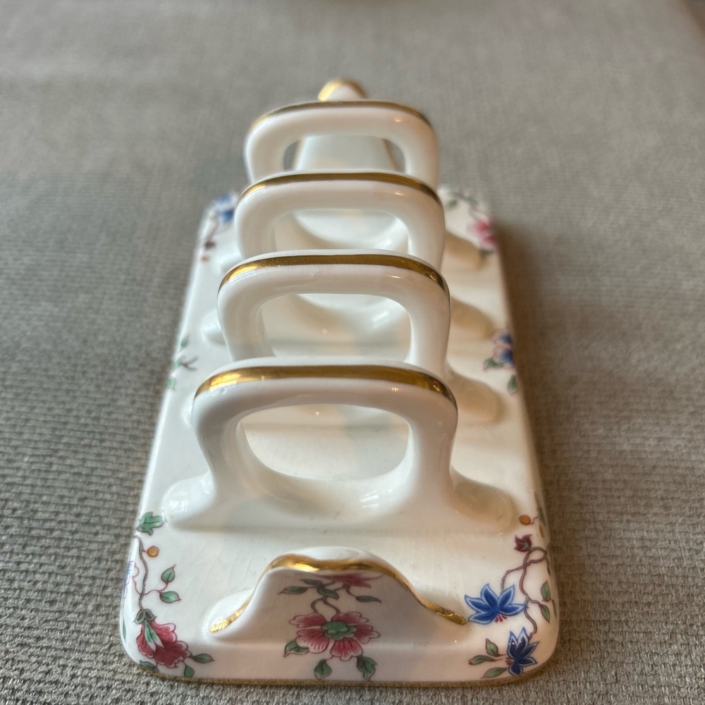Floral Ceramic Toast Rack with Gold Accents